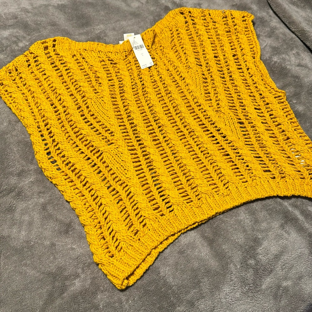 ✨ Anthropologie Asymmetrical Open-Stitch Muscle Sweater Vest - Picture 9 of 11